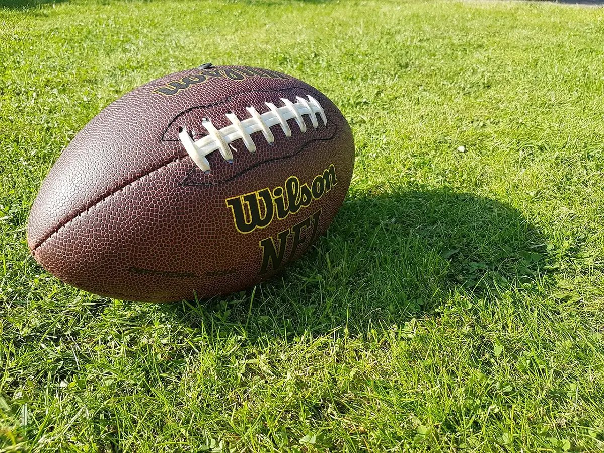 closeup of a football on grass