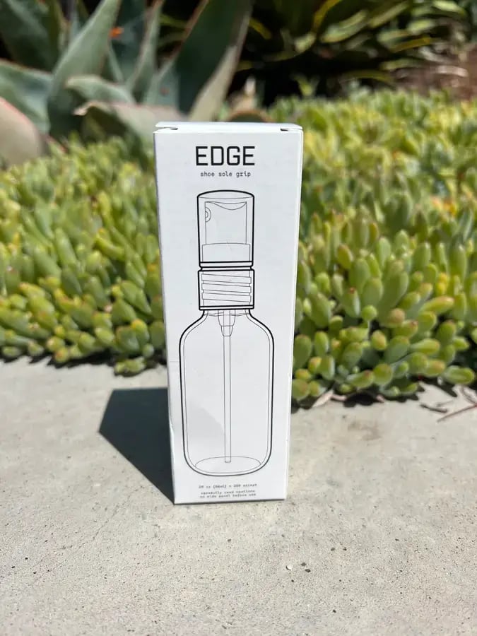 outside box packaging of EDGE shoe sole grip spray